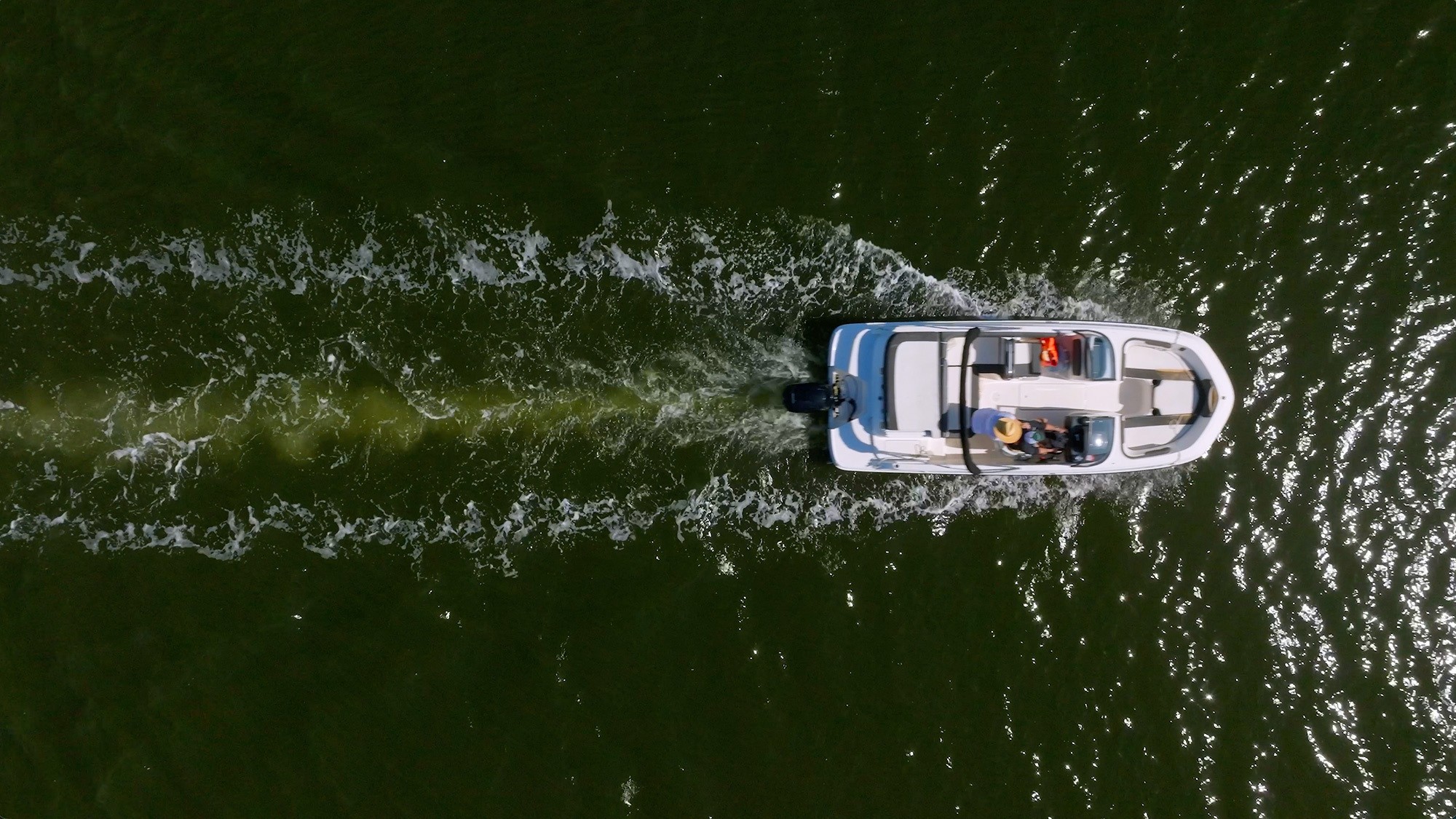 aerial view of a boat on the water